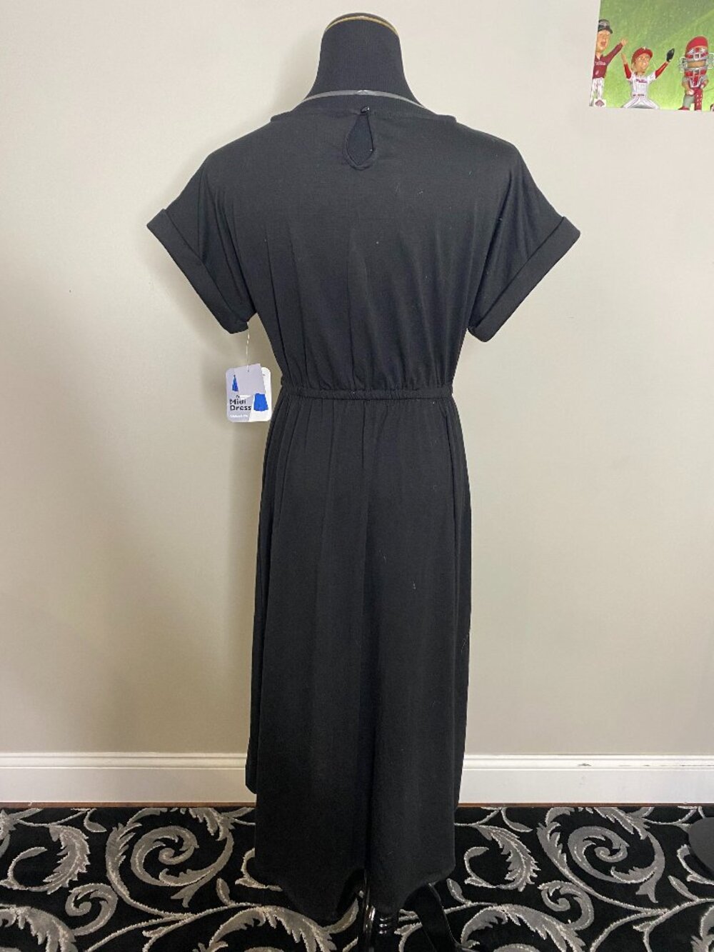 Just Be Midi Black Knit Dress High Low Pullover Elastic Waistband Size Medium - Picture 2 of 4